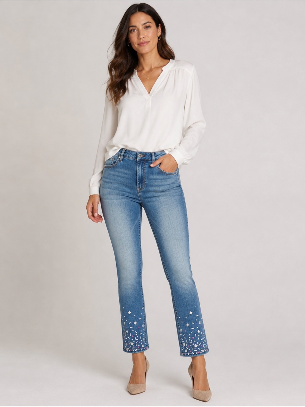 Daisy Denim Straight Leg Jeans with Metallic Details